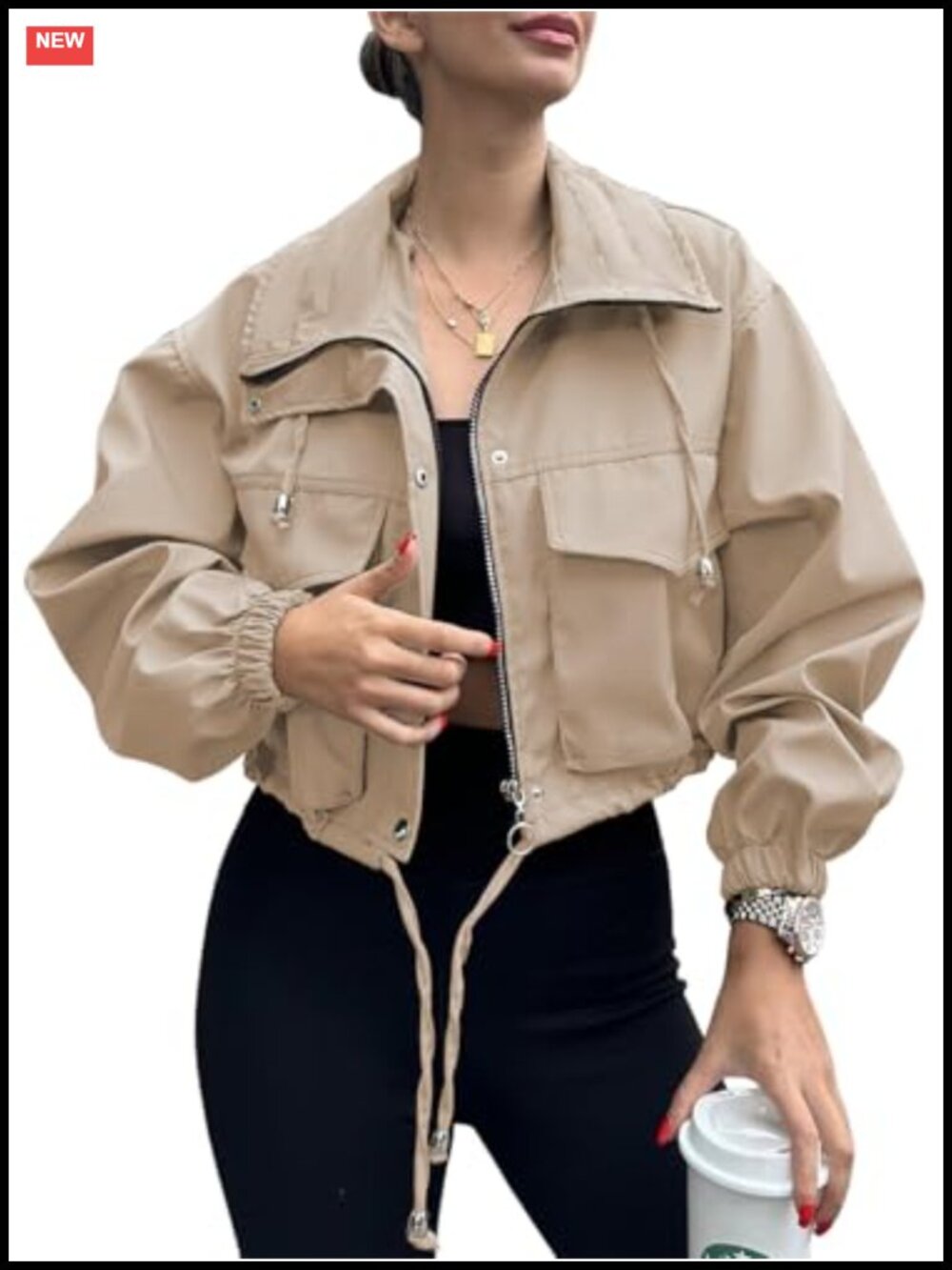 Lightweight Cropped Zip Up Utility Anorak Jacket